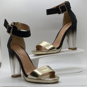 Glaze (Blk/Gold) Ombre Lucite Ankle Strap Heels 7